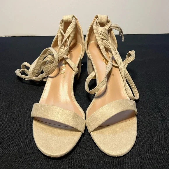 Women's Lace Up Block Heel Sandals - 3.5 Inch Chunky Heels | Faux Suede Upper | Comfortable Padded Footbed